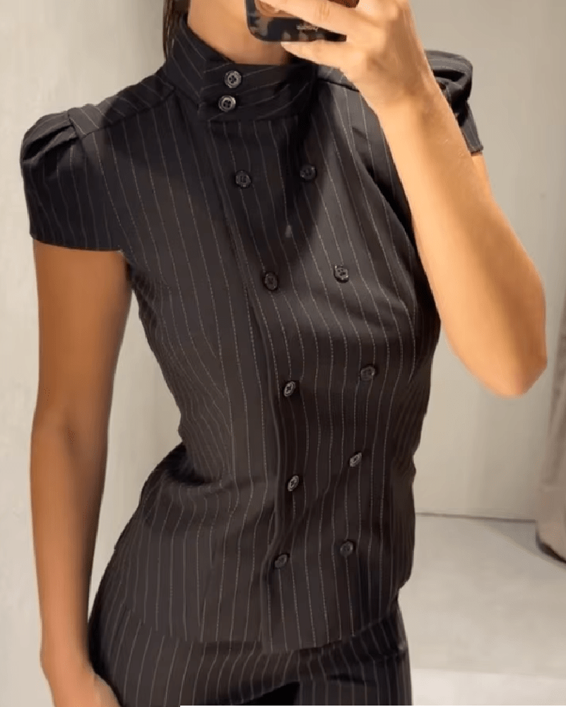 Lola Plaid High Neck Fitted Blouse