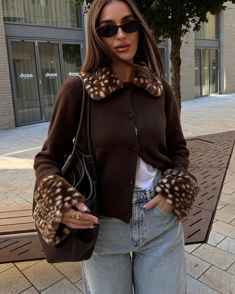 Emilia Faux Fur Trim Knit Cardigan