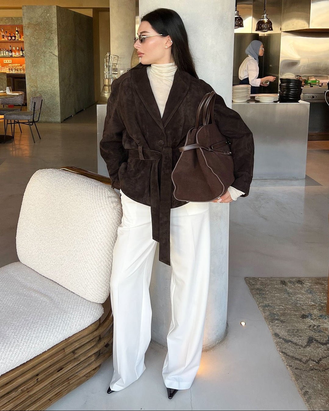 Annie Belted Suede Trench Coat