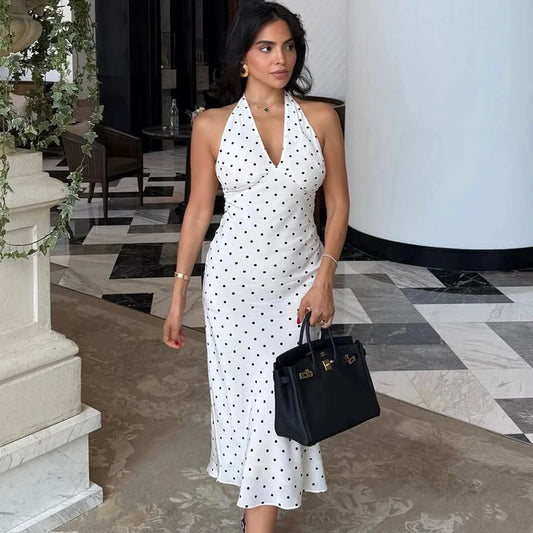 Zoe Polka Dot Halter Midi Dress