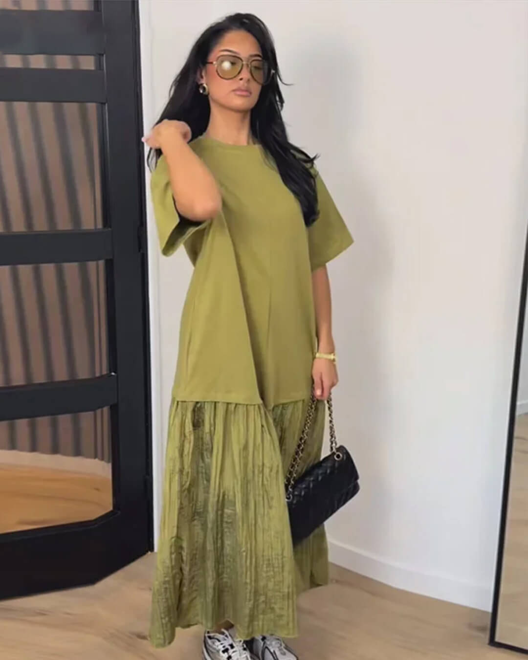 Amybeth Pleated Patchwork Midi Dress