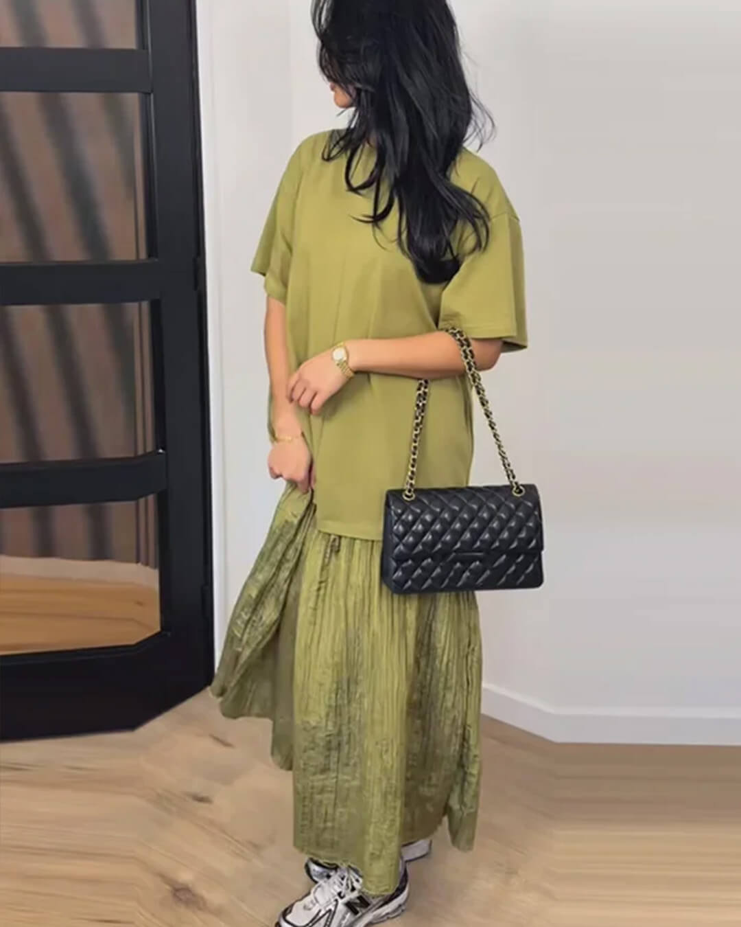 Amybeth Pleated Patchwork Midi Dress