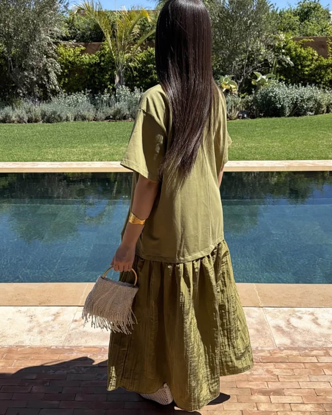 Amybeth Pleated Patchwork Midi Dress