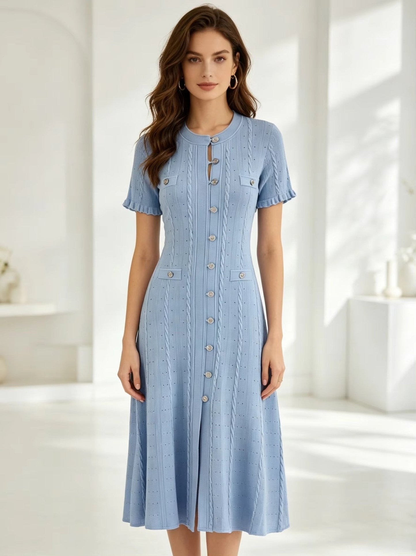 Margot Button-Front Knit Midi Dress