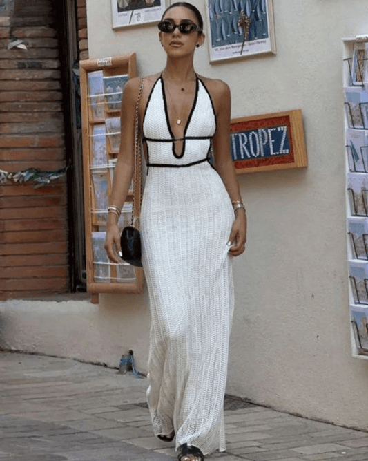 Hannie Lace Up Halter Maxi Dress