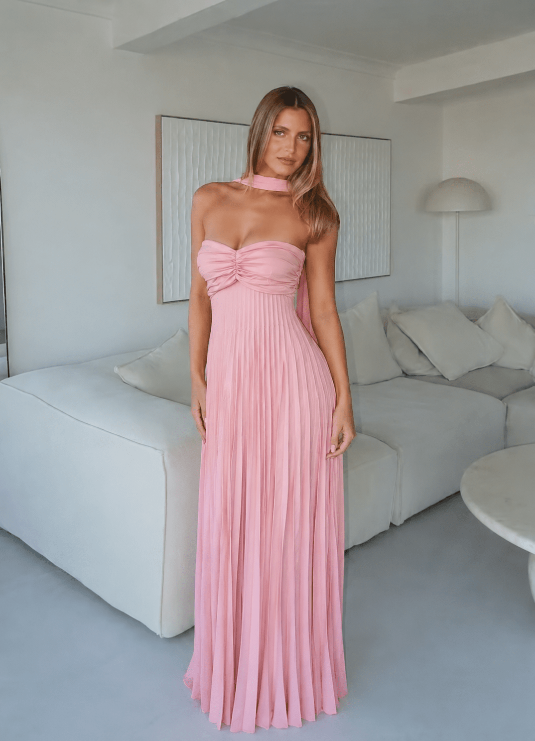 Ilaria Mesh Maxi Dress with Scarf