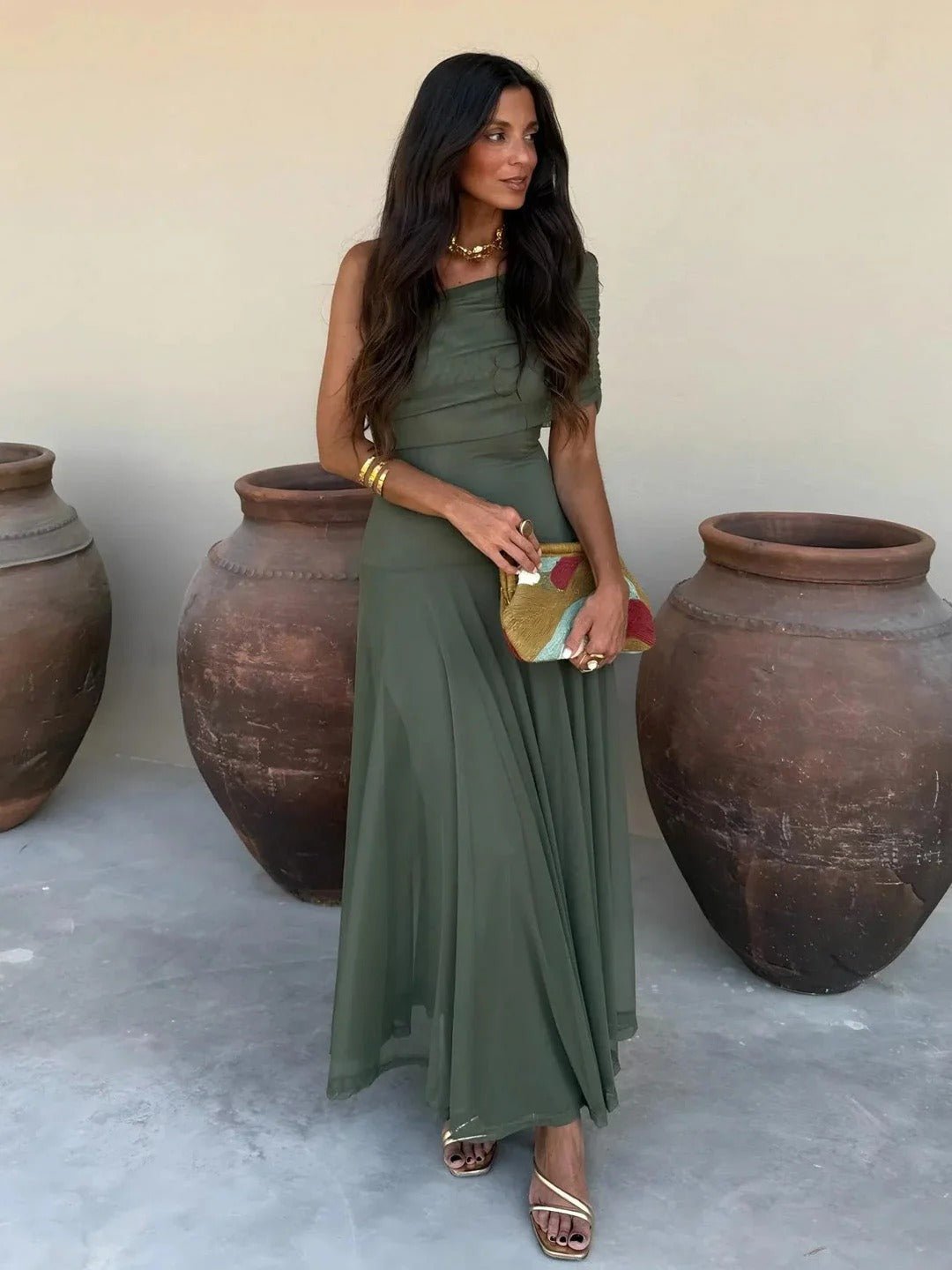 Cecile Off-Shoulder Ruched Maxi Dress