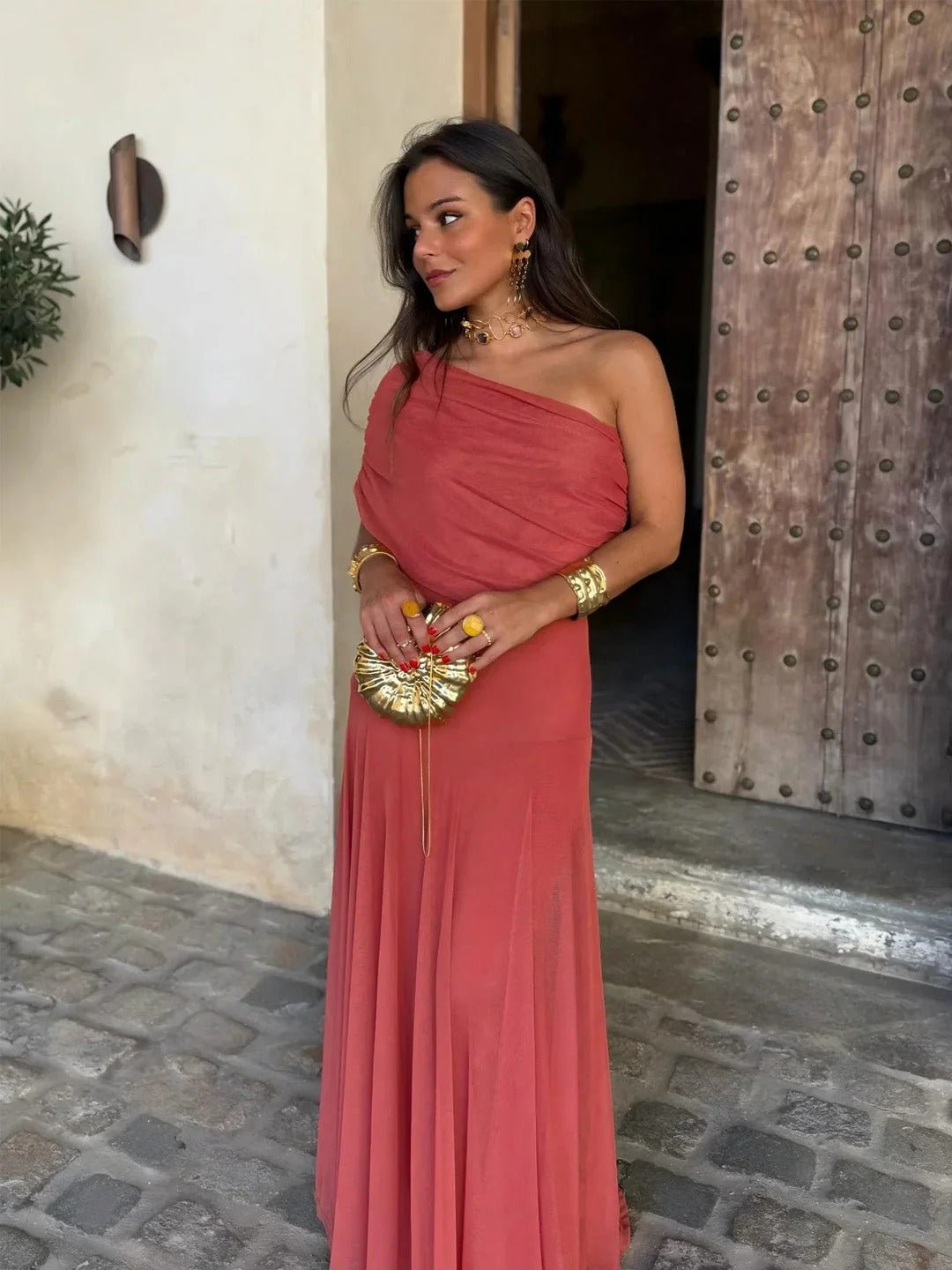 Cecile Off-Shoulder Ruched Maxi Dress