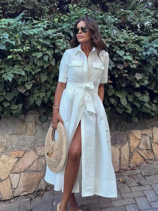 Karen Bow Tie-Waist Shirt Dress