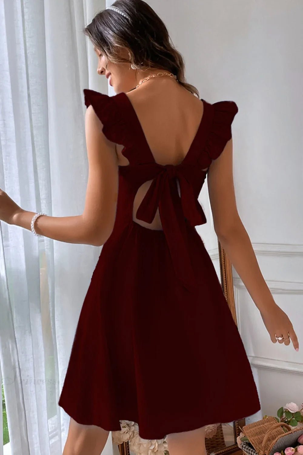 Mary Ruffle Tie-Back Mini Dress