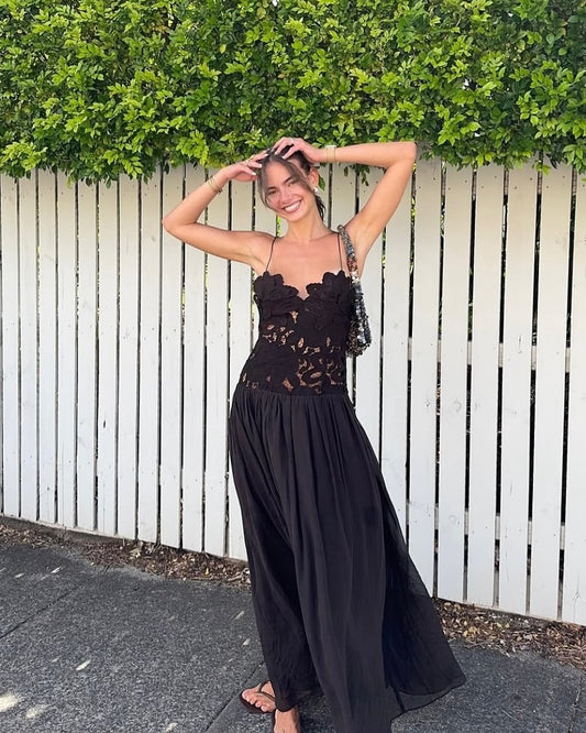 Kelli Lace Mesh Halter Evening Dress