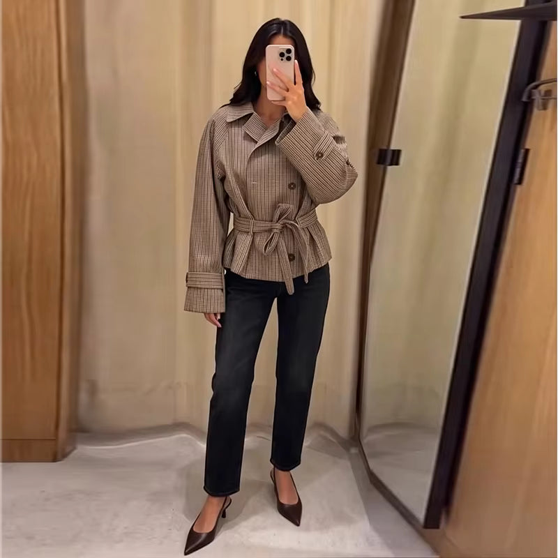 Melissa Plaid Belted Trench Coat