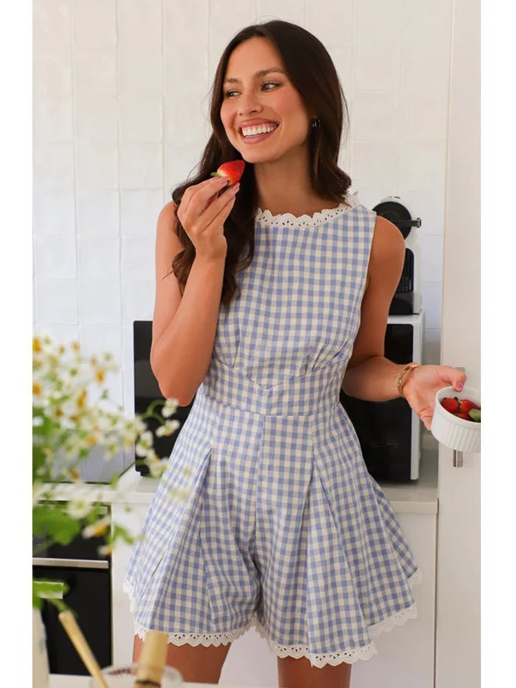 Loredana Plaid Sleeveless Wide Leg Romper