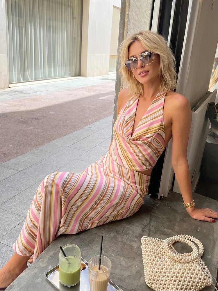 Marlowe Bohemian Striped Satin Two-Piece Set