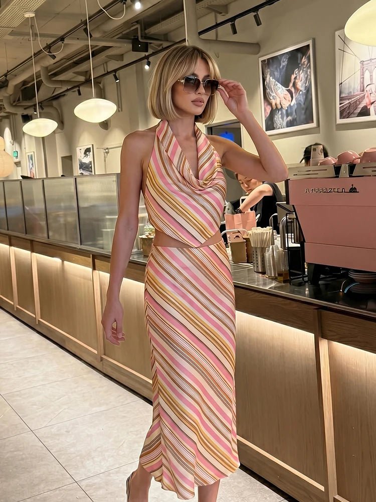 Marlowe Bohemian Striped Satin Two-Piece Set