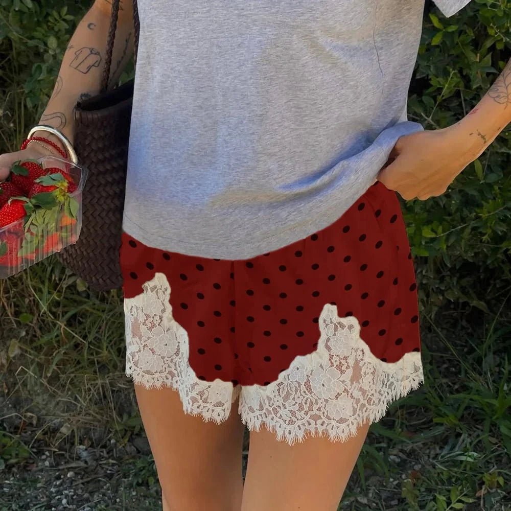 Natasha Polka Dot Lace Trim Shorts