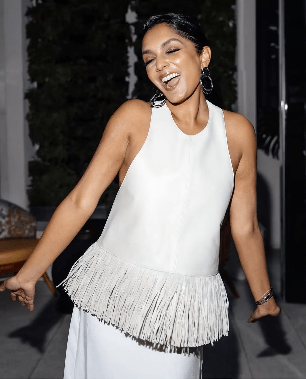 Gina Faux Leather Fringe Halter Top