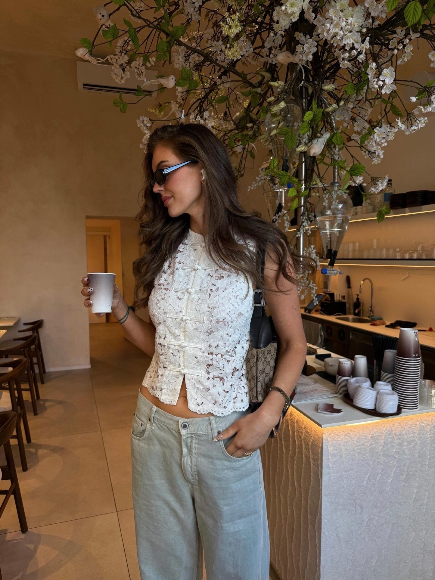 Helen Mandarin Lace Top