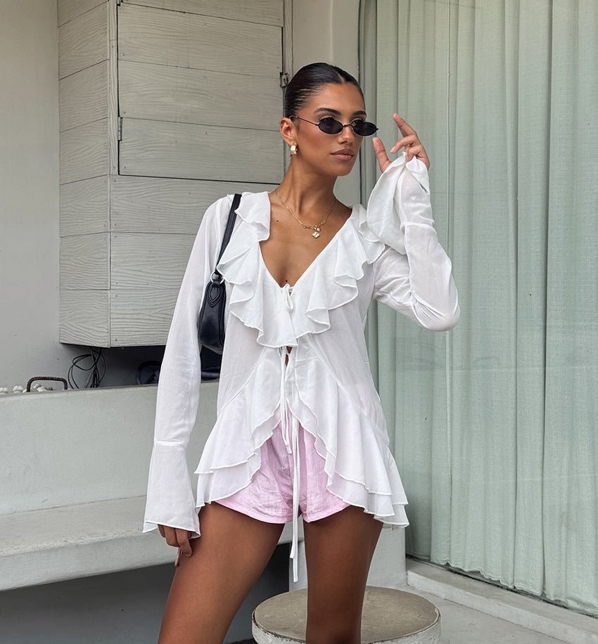 Vivian Ruffled Deep Neck Top