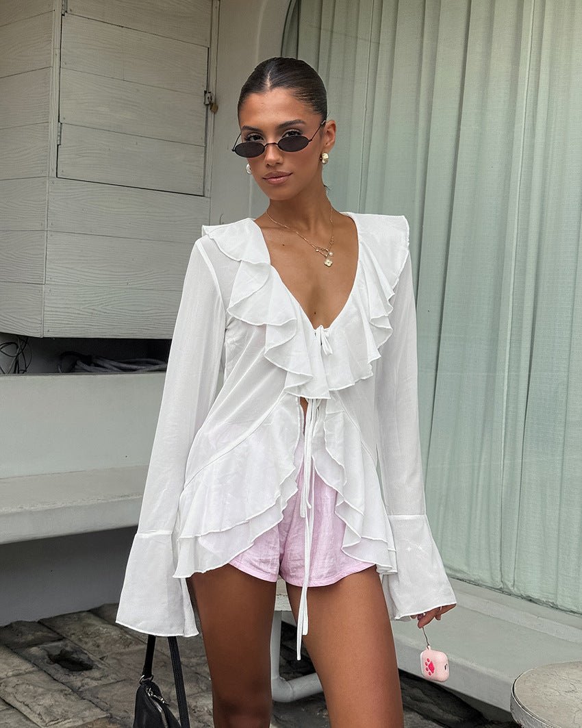 Vivian Ruffled Deep Neck Top