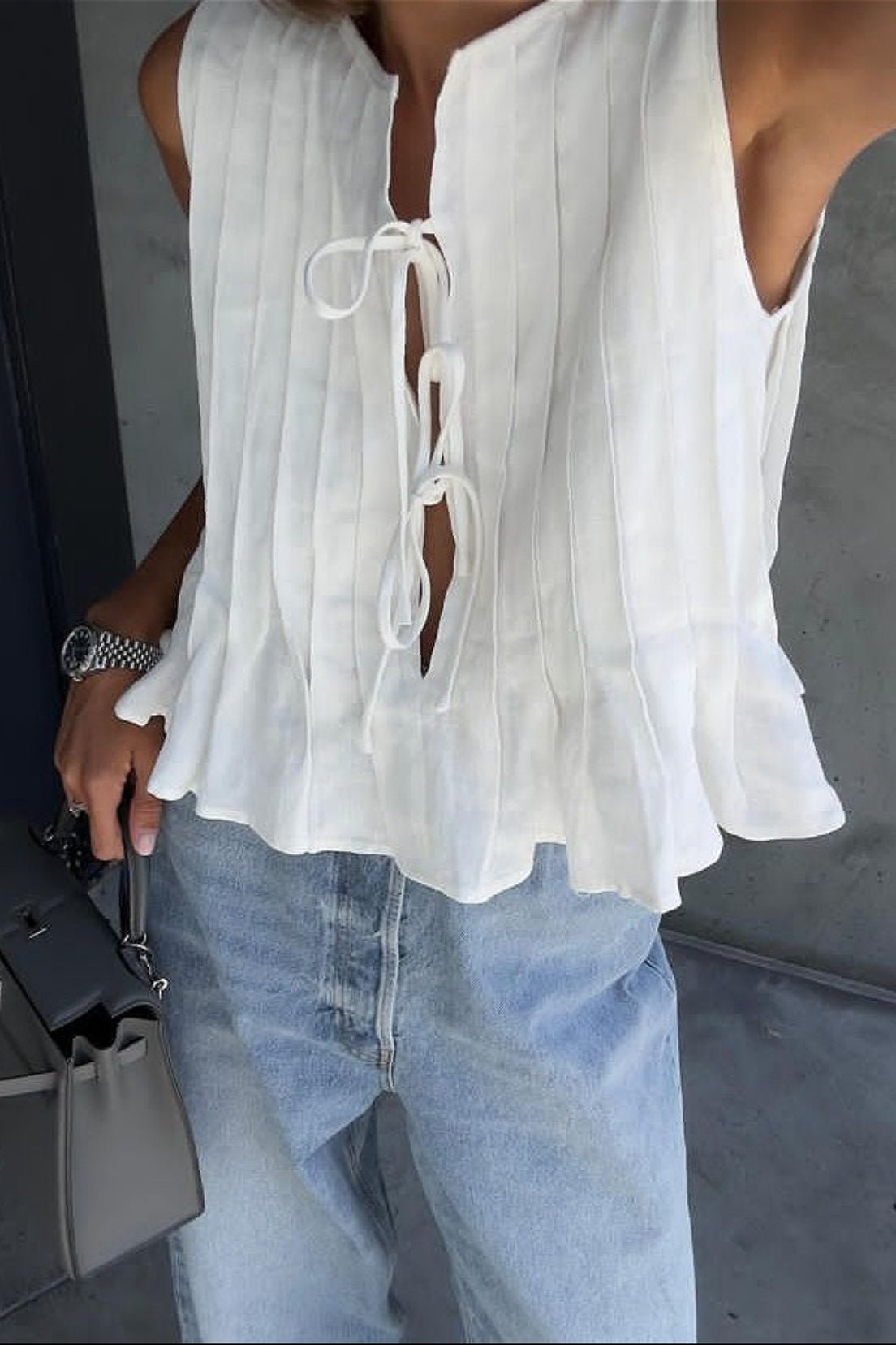 Marigold Ruffle Hem Tie-Front Top
