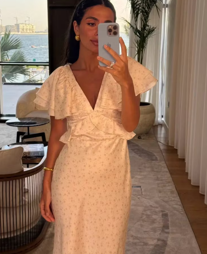 Sophia Ruffle Sleeves Midi Dress