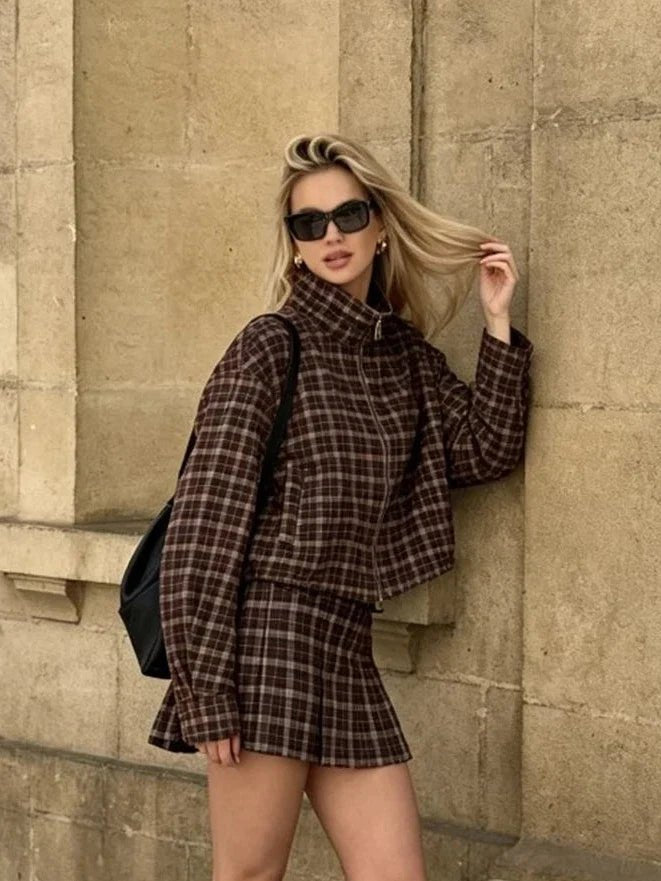 ZEYA - Tessa Checked Jacket & Mini Skirt Set