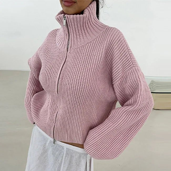 Hanna High Neck Zip-Up Cardigan