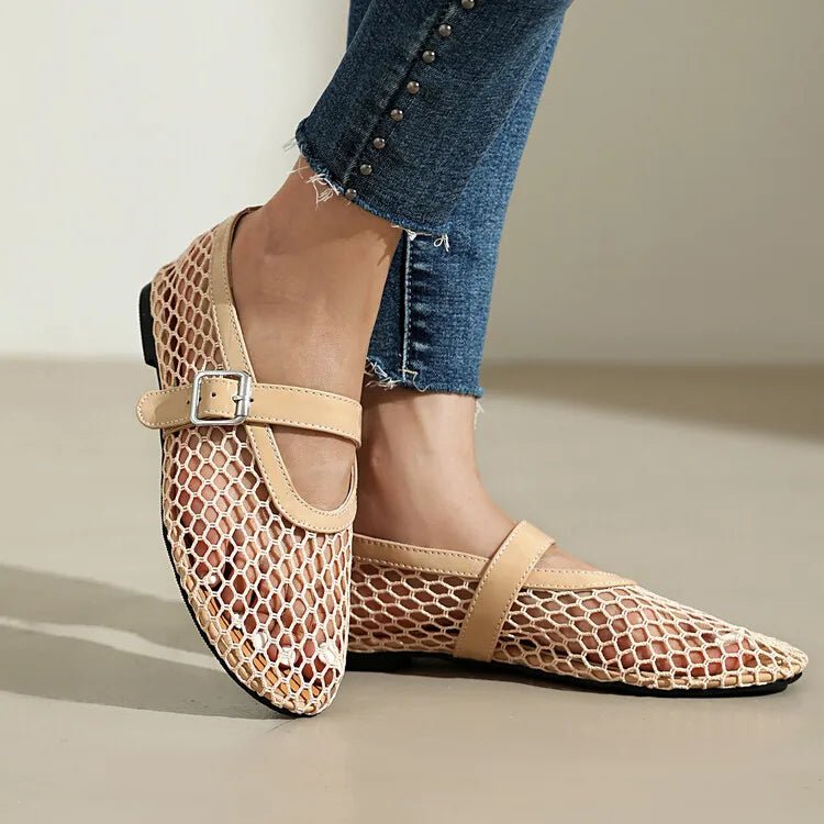 ZEYA - Beatrice Buckled Mesh Ballet Flats