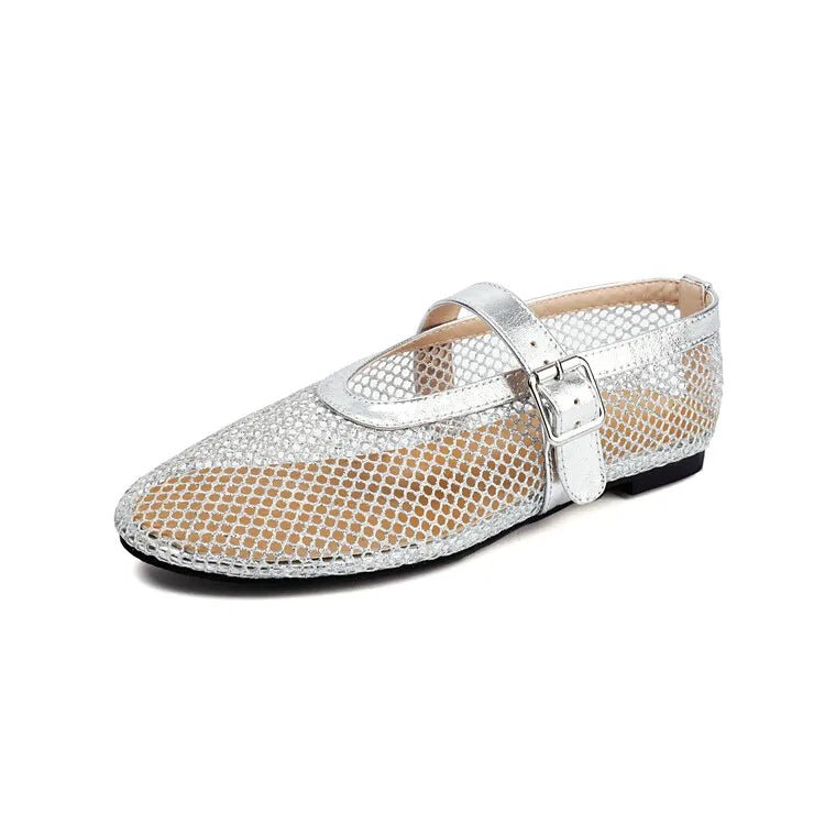 ZEYA - Beatrice Buckled Mesh Ballet Flats