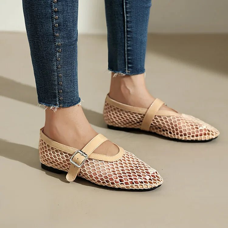 ZEYA - Beatrice Buckled Mesh Ballet Flats