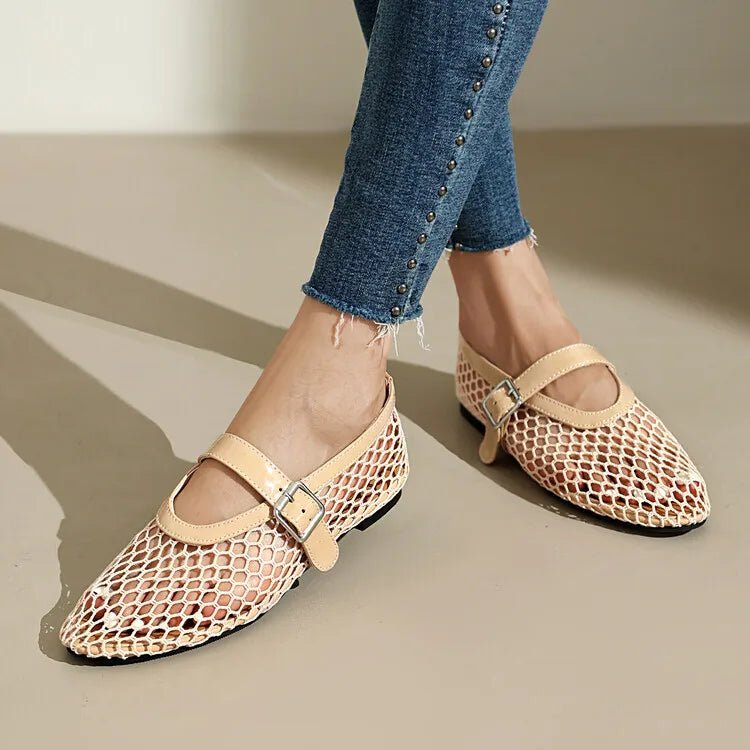 ZEYA - Beatrice Buckled Mesh Ballet Flats
