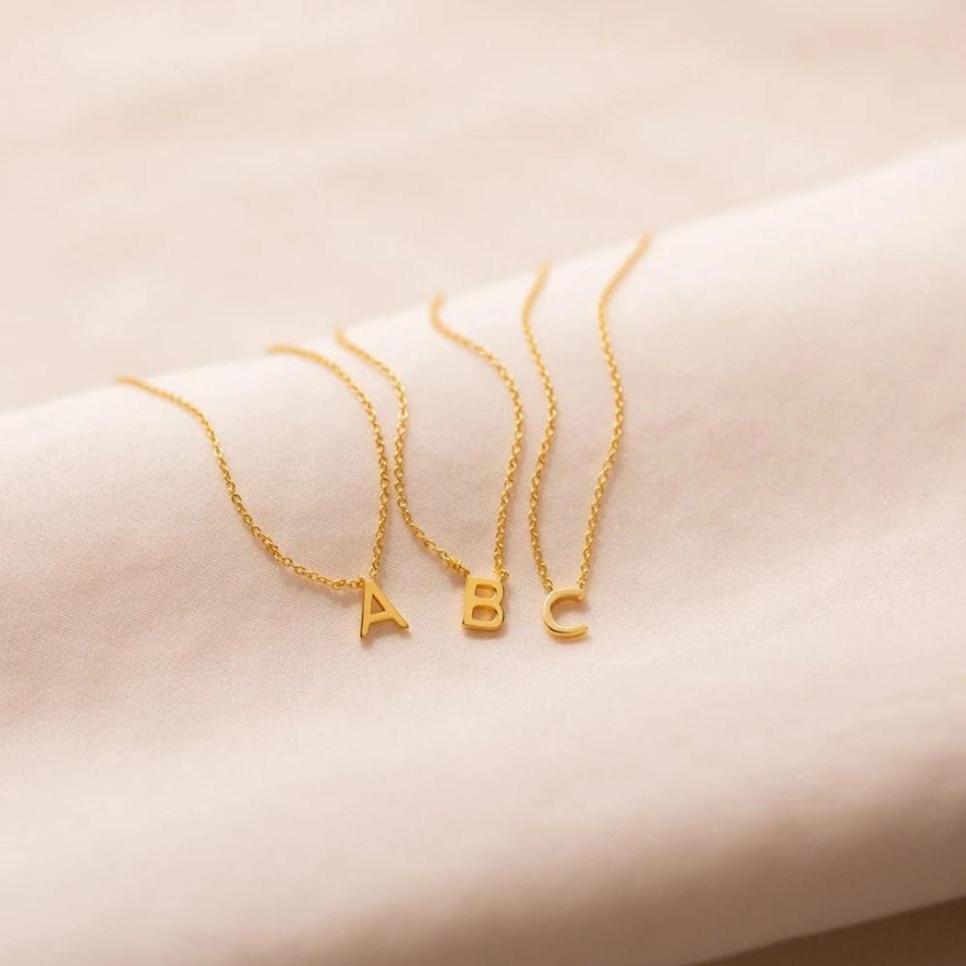 ZEYA - Bexley Gold Initial Necklace - 14k Gold Plated Stainless Steel, Adjustable 45cm