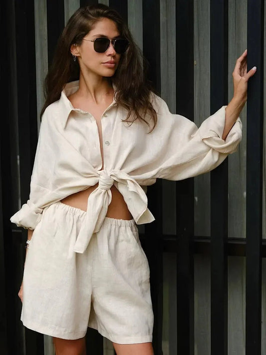 ZEYA - Bianca Lapel Lantern Sleeve Shorts Set