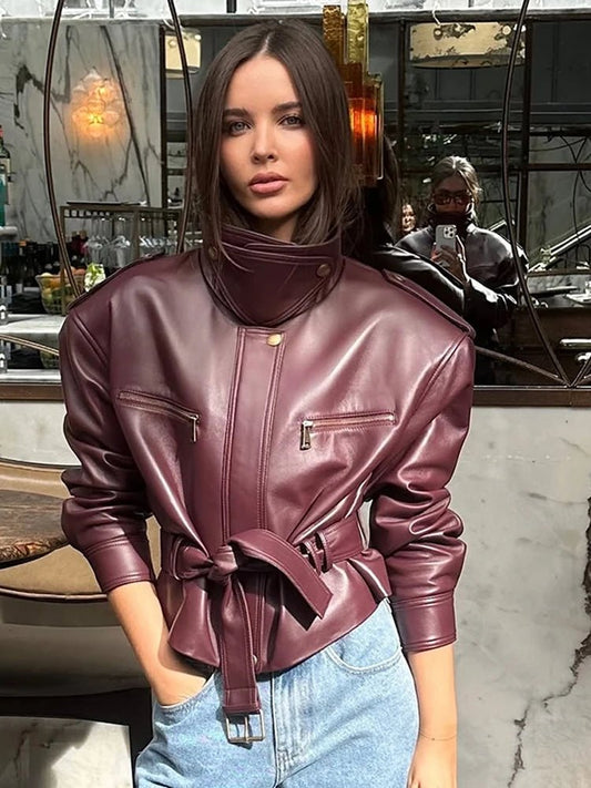 ZEYA - Brooklyn Belted Faux Leather Jacket