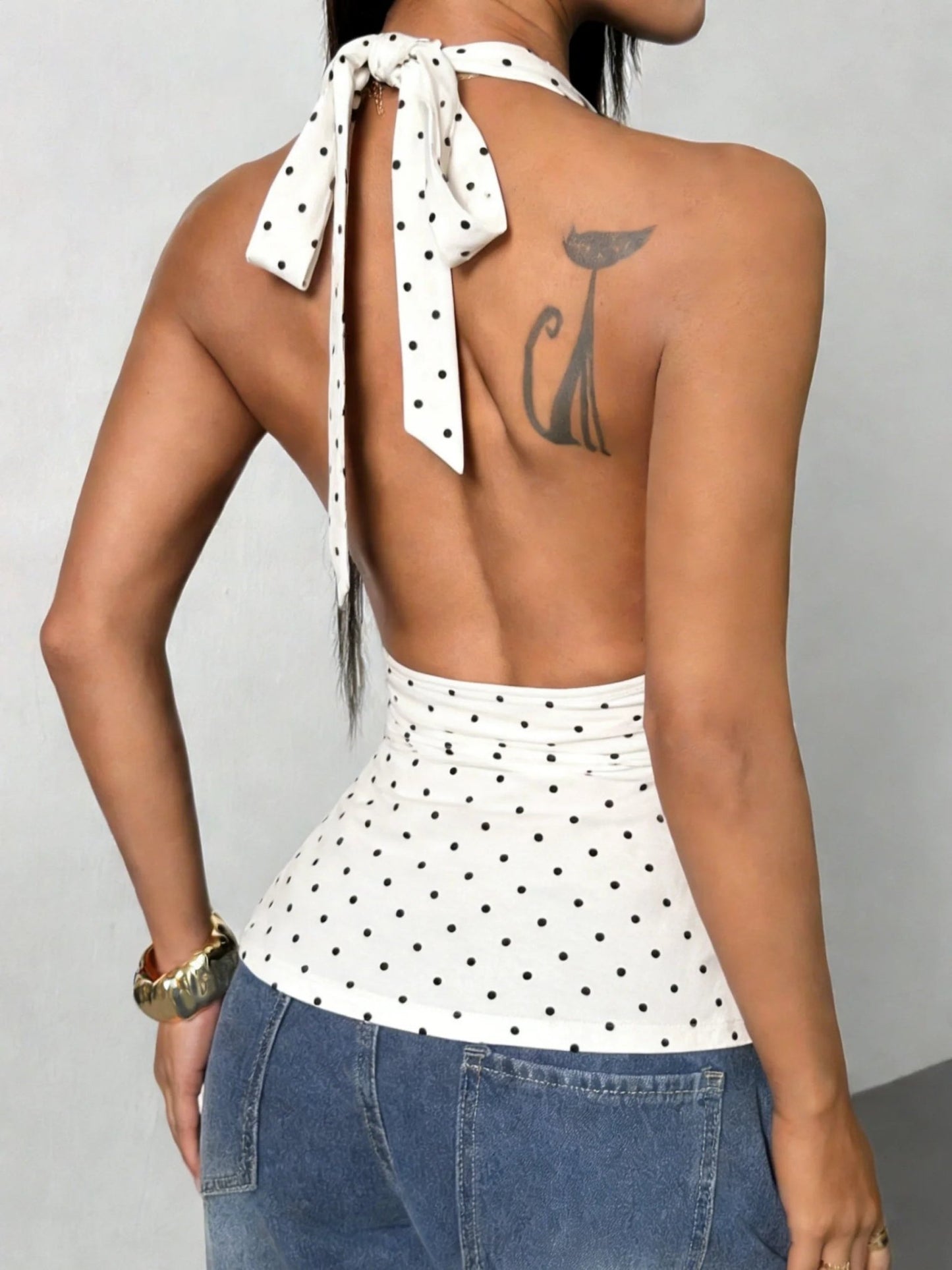 ZEYA - Clementine Polka Dot Halter Peplum Camisole
