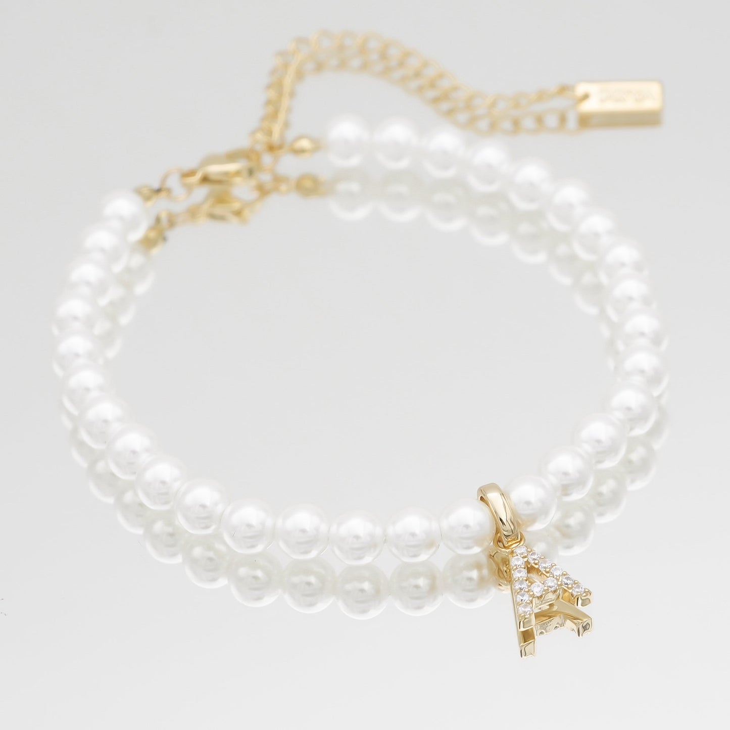 ZEYA - Cyra Pearl Initial Bracelet with Pavé Charm - Elegant Adjustable Design