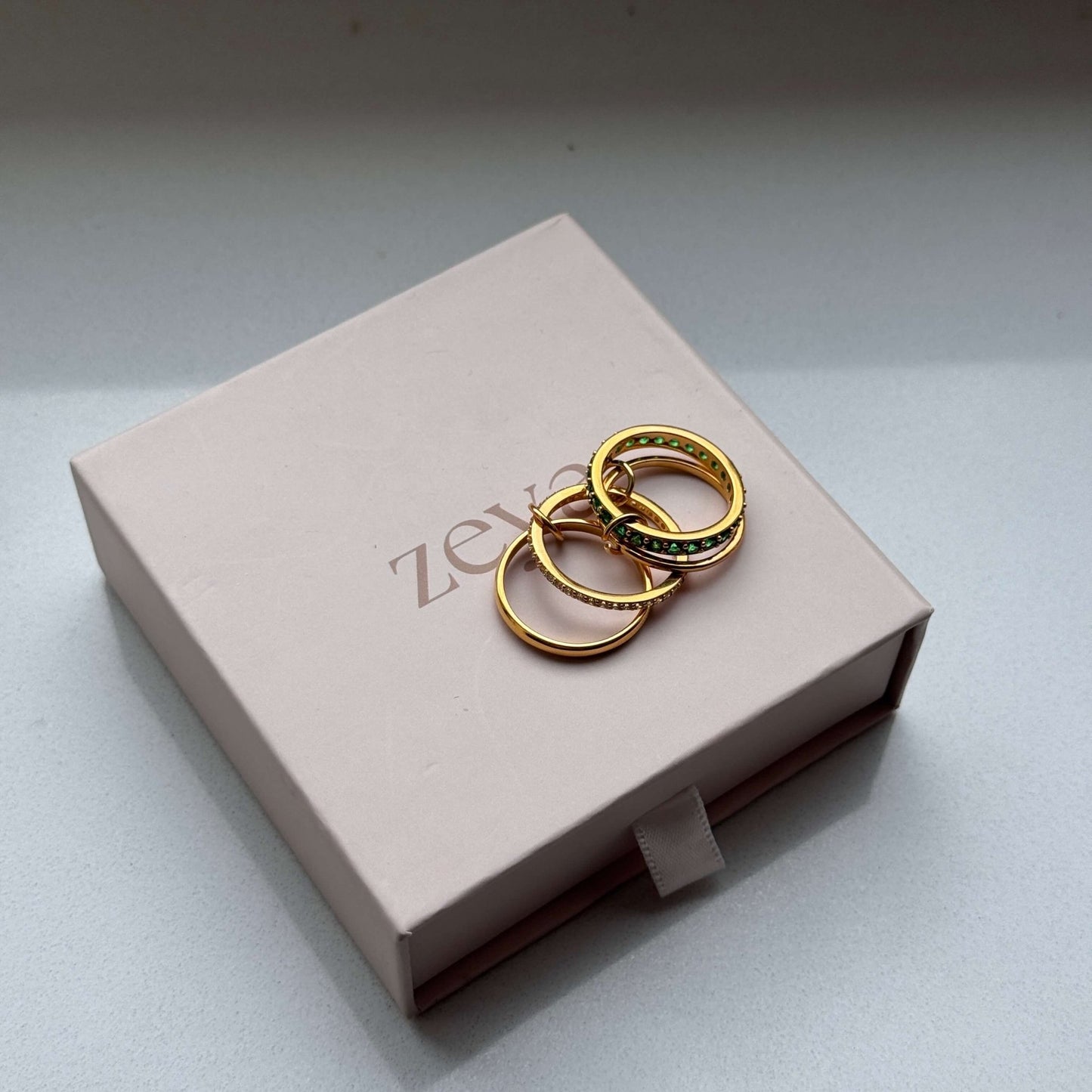 ZEYA - Dana Emerald Rhinestone Stacked Ring