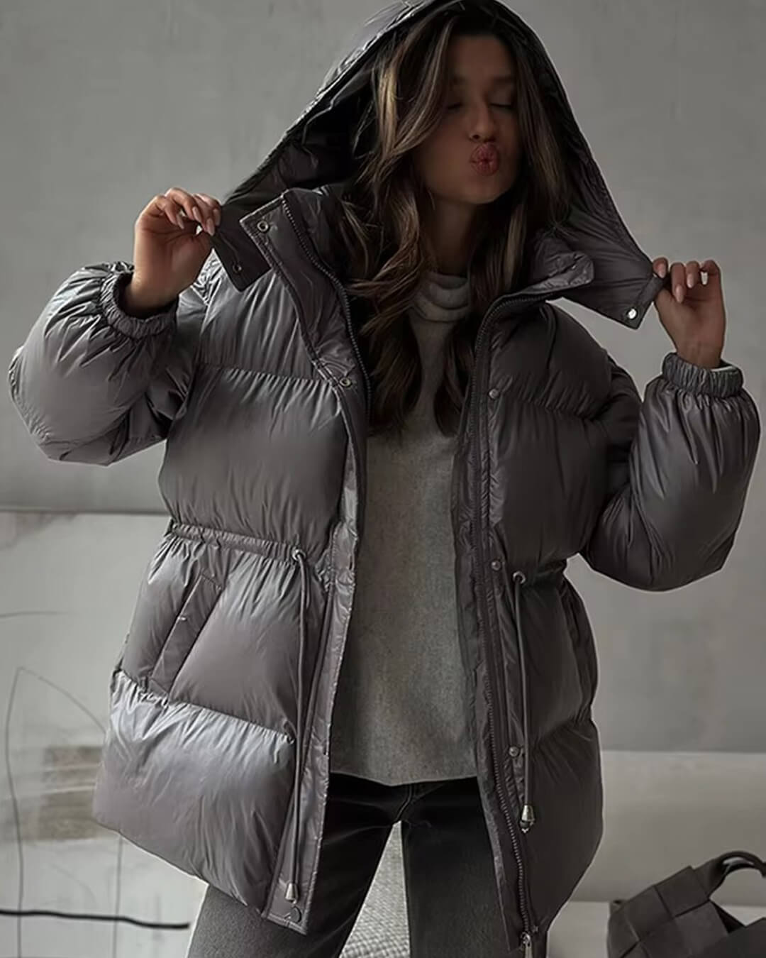 Elaine Drawstring Hooded Puffer Coat