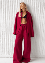 Laura Relaxed Cotton Shirt & Wide-Leg Pants Set