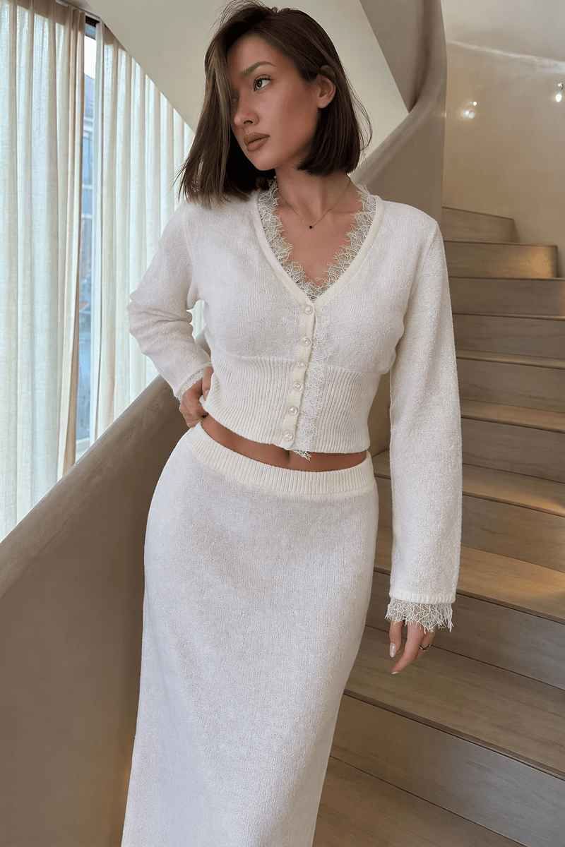 Ellen V Neck Lace Trim Cardigan
