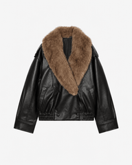 Felicity Faux Leather Jacket with Detachable Fur Collar