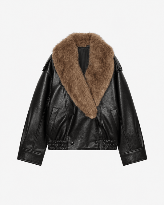 ZEYA - Felicity Faux Leather Jacket with Detachable Fur Collar