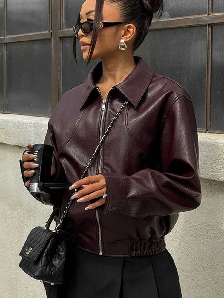 ZEYA - Florence Faux Leather Bomber Jacket