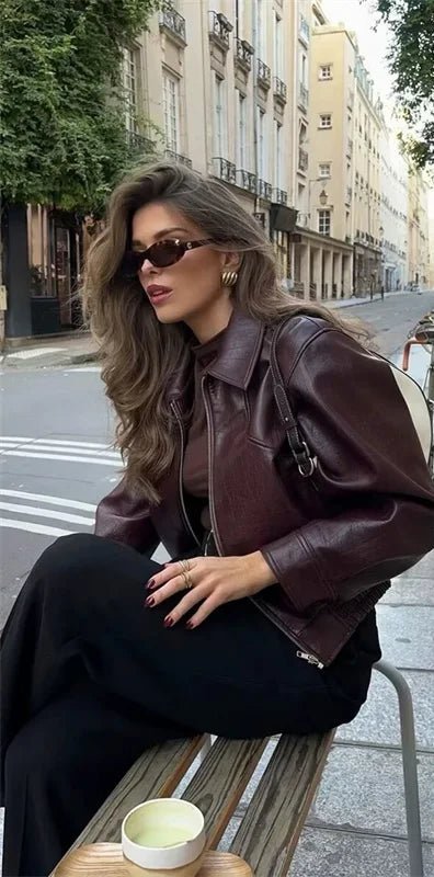 ZEYA - Florence Faux Leather Bomber Jacket