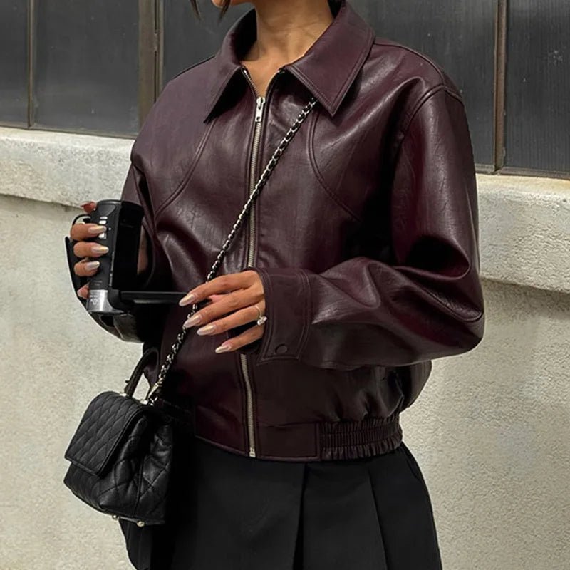 ZEYA - Florence Faux Leather Bomber Jacket