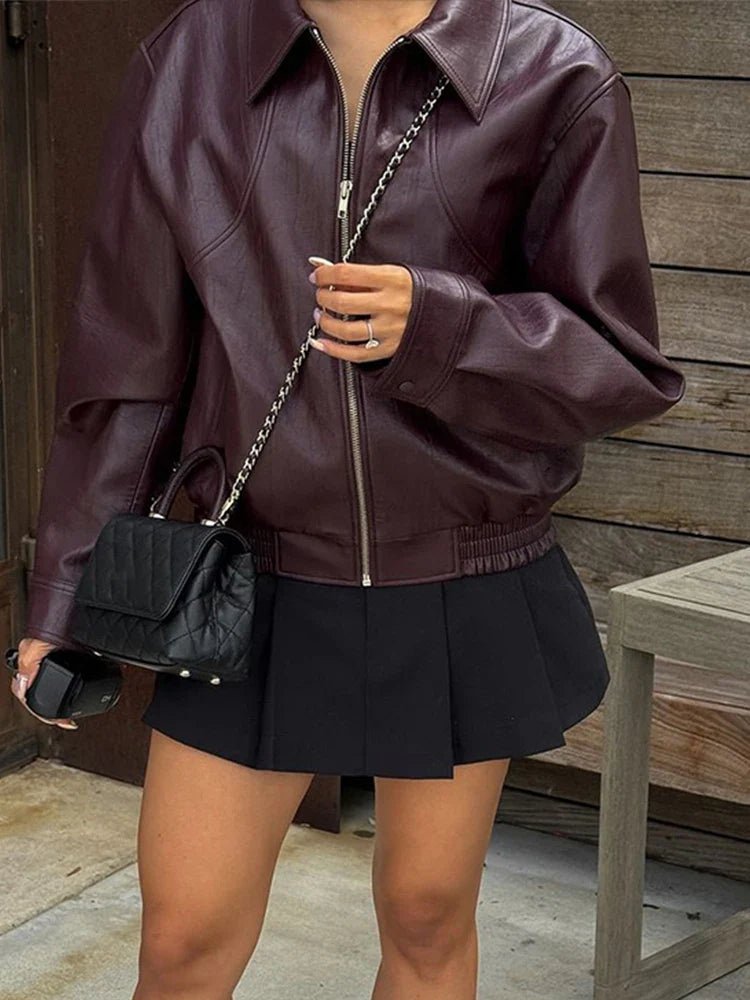 ZEYA - Florence Faux Leather Bomber Jacket