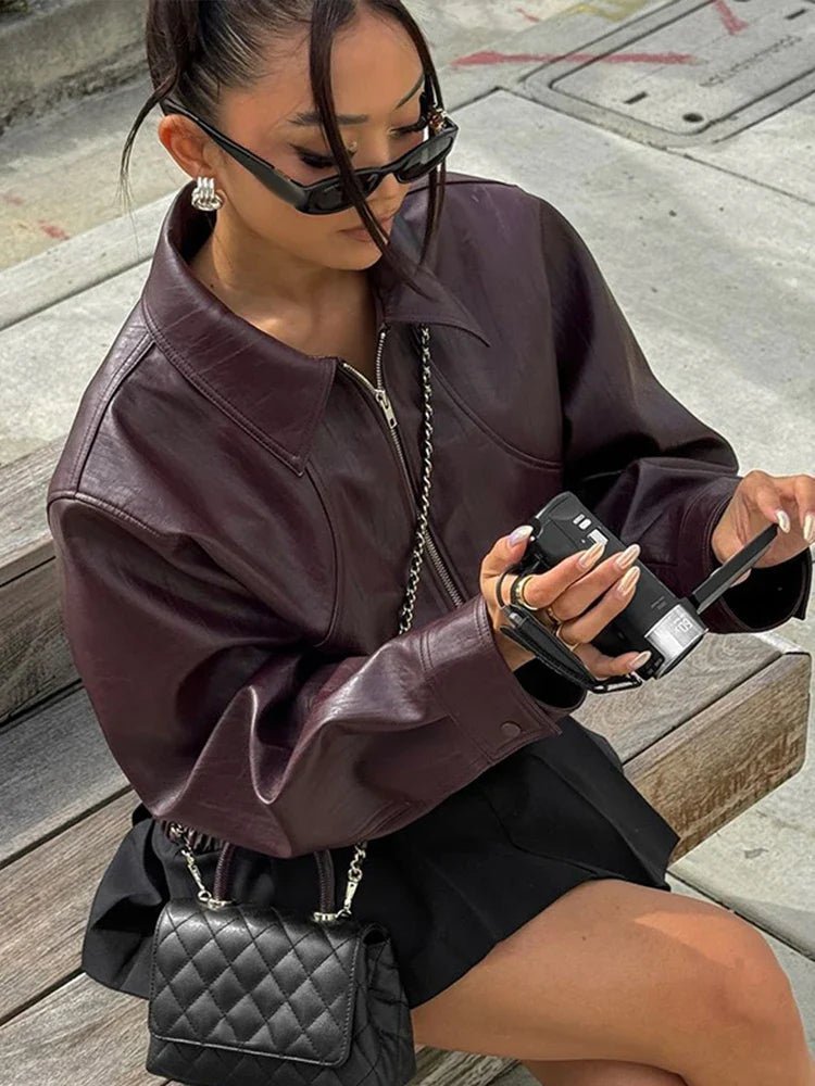 ZEYA - Florence Faux Leather Bomber Jacket