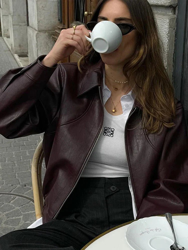 ZEYA - Florence Faux Leather Bomber Jacket