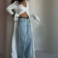 Genevra Hollowed V-Neck Long Cardigan